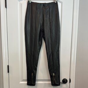 SHEIN Black Faux Leather Pants Gold Zip Detail Size 6